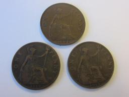 Lot of 3 King George V British Pennies 1919,1919,1936