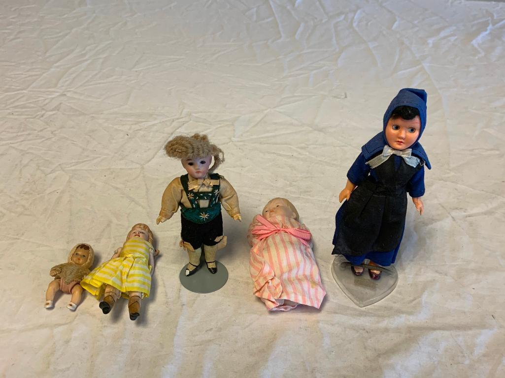 Lot of 5 Vintage Antique Dolls Some Bisque