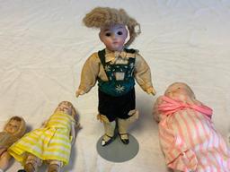 Lot of 5 Vintage Antique Dolls Some Bisque