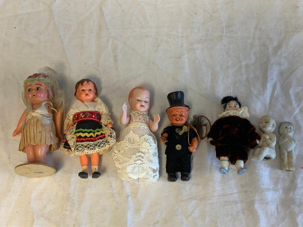 Lot of 7 Vintage Antique Dolls some Bisque