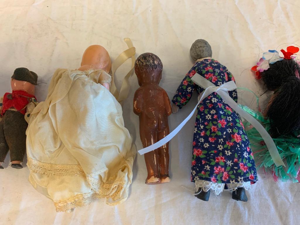 Lot of 7 Vintage Antique Dolls Miniature