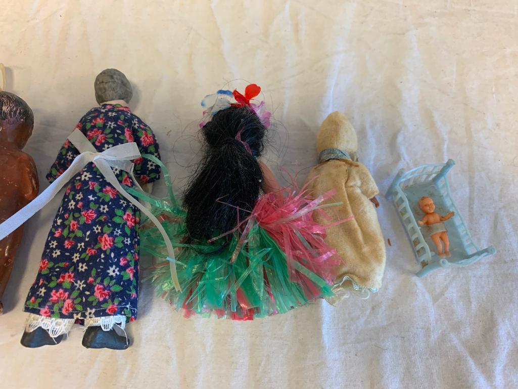 Lot of 7 Vintage Antique Dolls Miniature