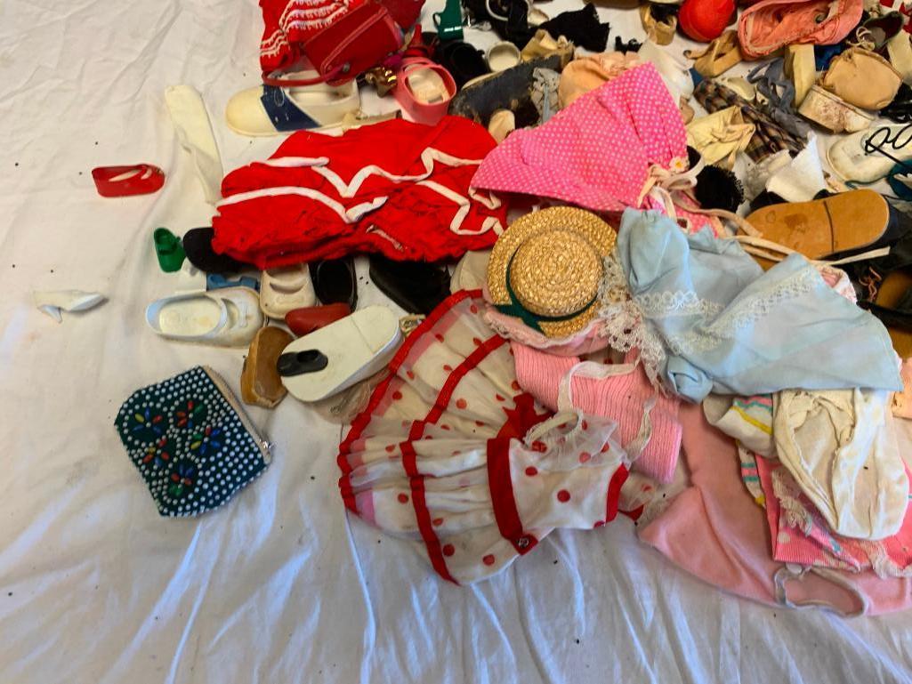 Large lot of vintage Baby Toddler Doll Clothing and doll shoes