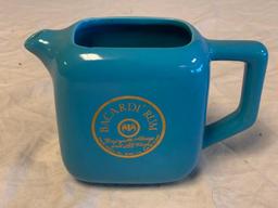 Bacardi Rum Blue Gold Bat Logo Ceramic Pitcher Enjoyable Always and All Ways