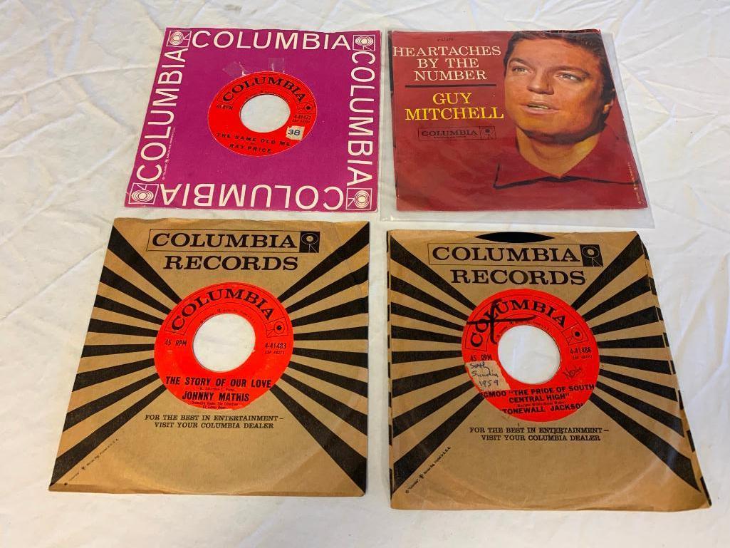 Lot of 22 Columbia 45 RPM Records with Sleeves 1950's 1960's