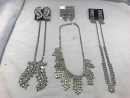 Lot of 3 Silver-Tone Rhinestone Necklace and Earring Sets