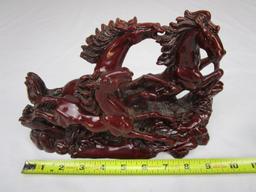 Beautiful vintage red-resin three horse statue