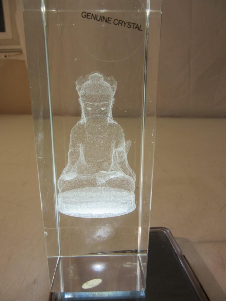 3 Crystal Glass Towers Buddha, Liberty, Flower