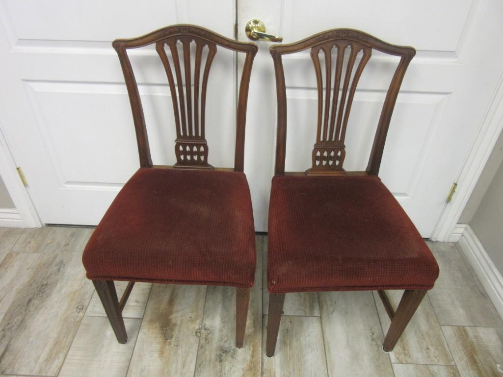 Pair of Vintage Red Cushion Wooden Chairs