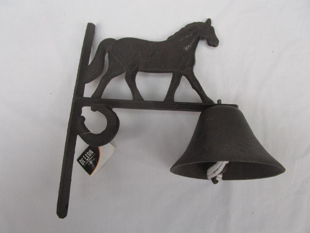 Cast iron wall mount bell with horse figure