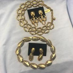 Lot of 2 Gold-Tone Necklace and Earring Sets