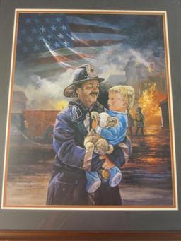 Framed Fireman Print by Tom J. Dooley Signed 4/50