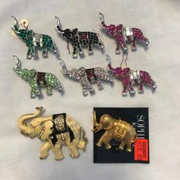 Lot of 8 Various Elephant Brooches