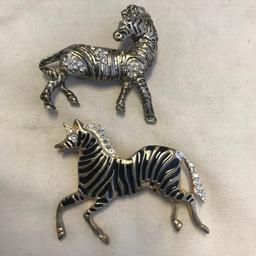 Lot of 5 Silver Toned and Black Animal Brooches