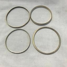 Lot of 4 Sterling Silver Misc. Bangle Style Bracelets