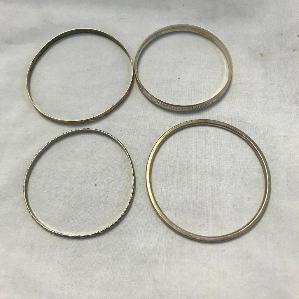 Lot of 4 Sterling Silver Misc. Bangle Style Bracelets