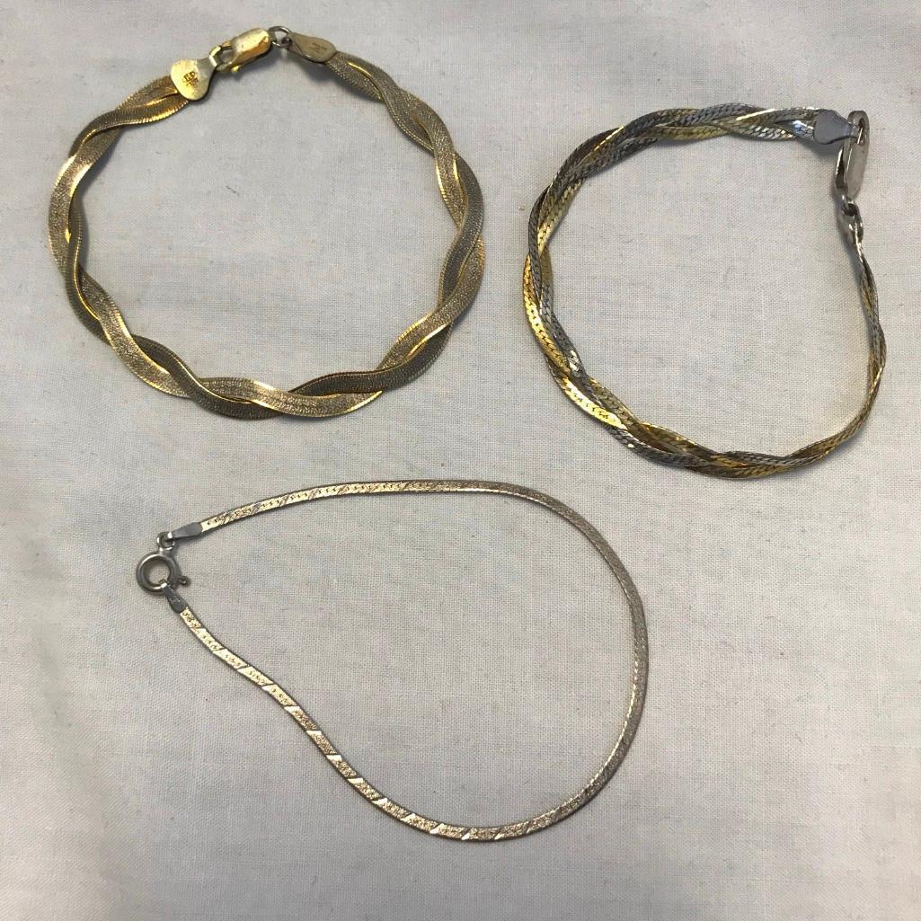 Lot of 3 Sterling Silver Misc. Flat Chain Bracelets