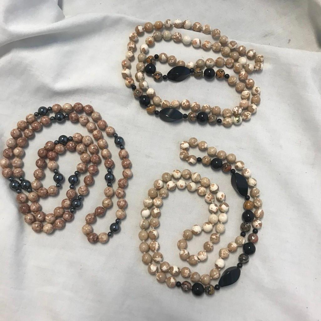Lot of 3 Brown Marble Bead Necklaces