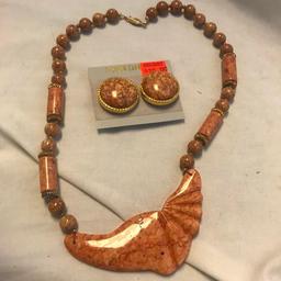 Lot of 2 Misc. Necklace and Earrings Sets (1 Includes a Matching Brooch)