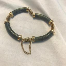 Lot of 5 Identical Jade Stone Bracelets with Gold-Toned Accents/Detail