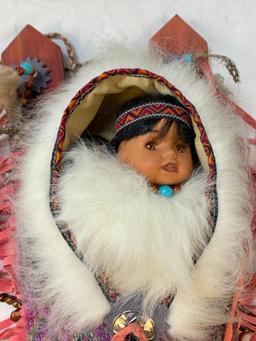 2 Native American Indian Doll Baby Papoose Cradle