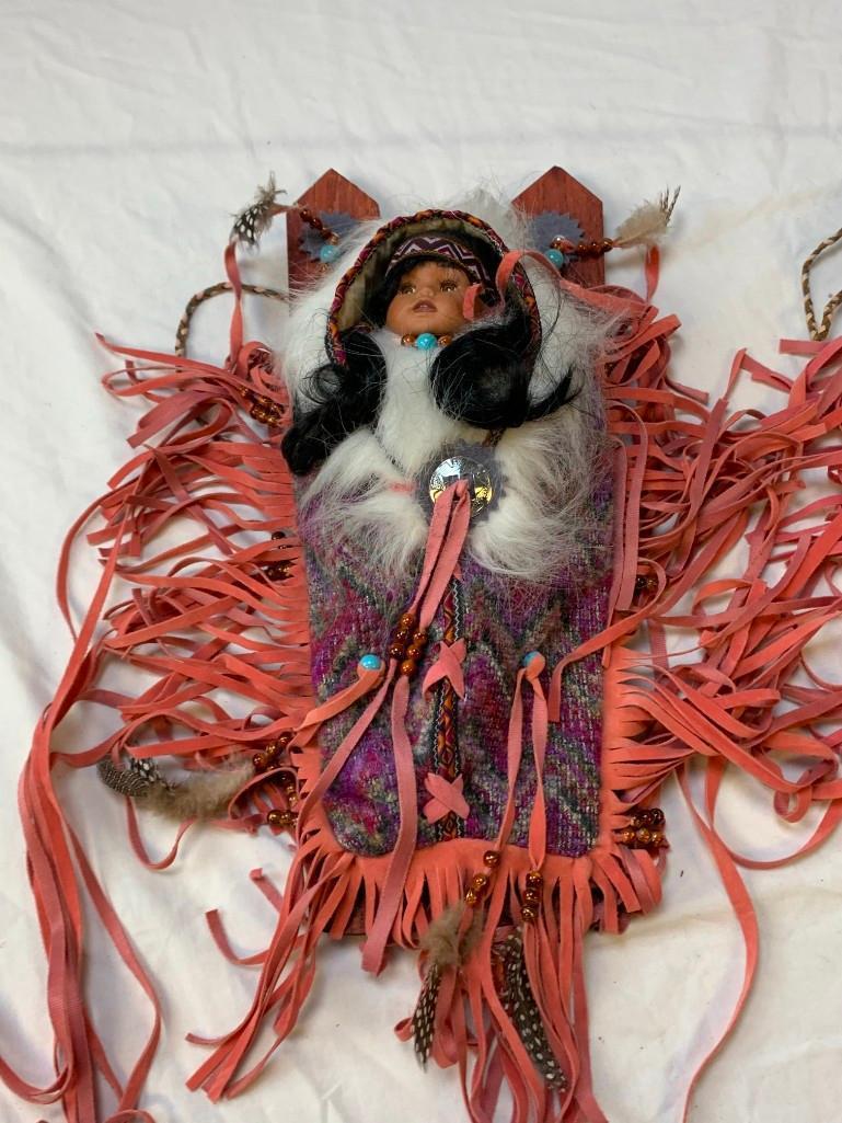 2 Native American Indian Doll Baby Papoose Cradle