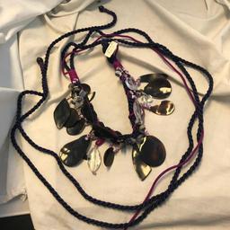 Lot of 1 Purple Rope Belt and Necklace Set with Shell and Clear Bead Necklaces