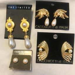 Lot of 15 Gold-Tone and Faux Pearl Earrings
