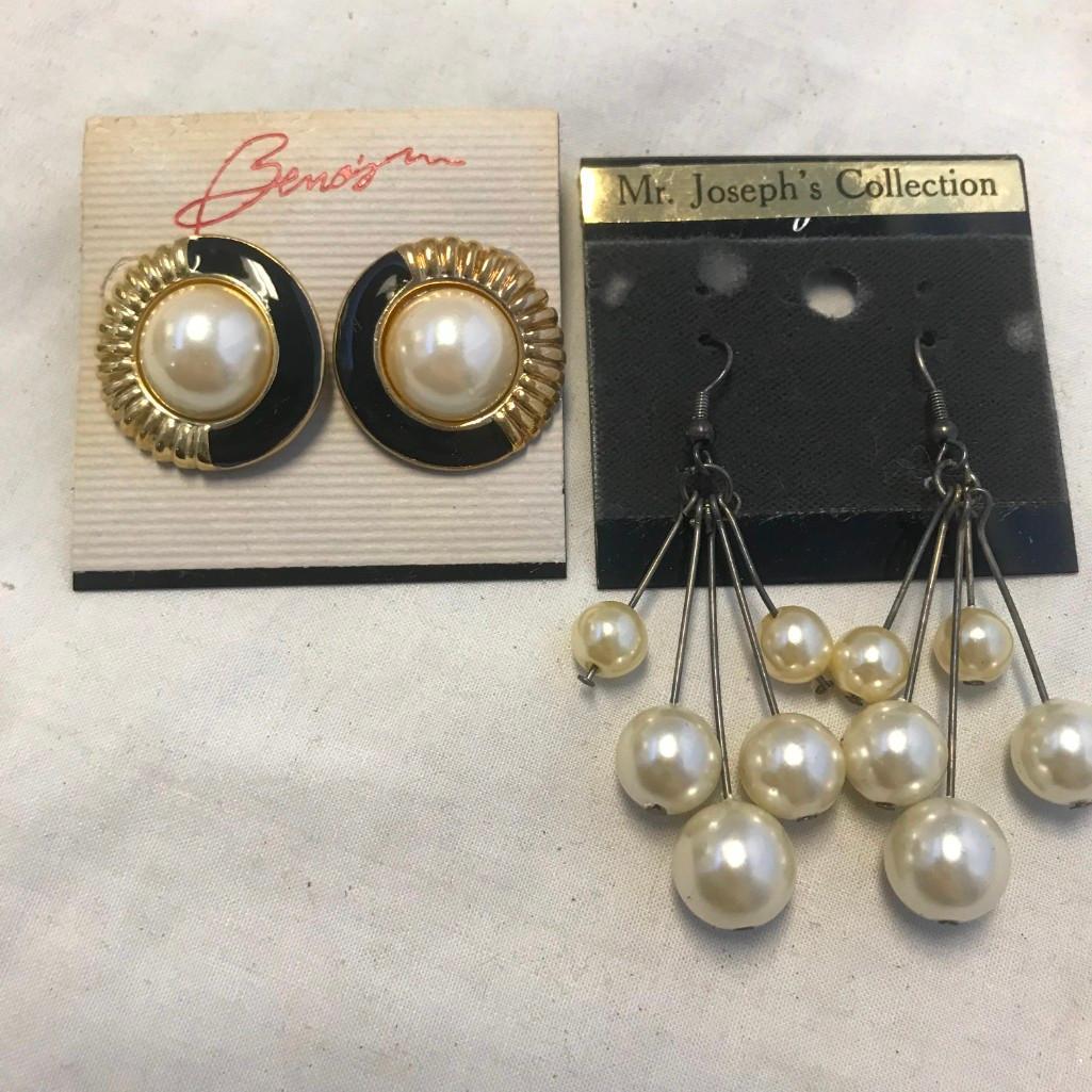 Lot of 15 Gold-Tone and Faux Pearl Earrings