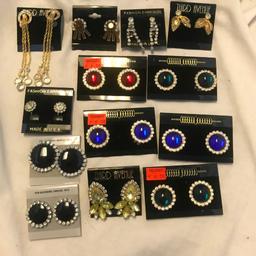 Lot of 13 Rhinestone Clip-On Earrings