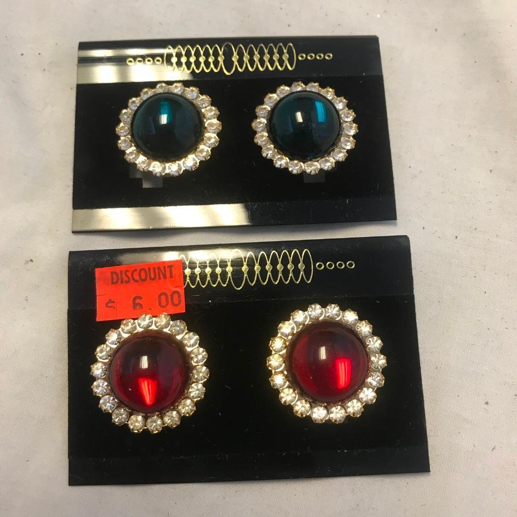 Lot of 13 Rhinestone Clip-On Earrings