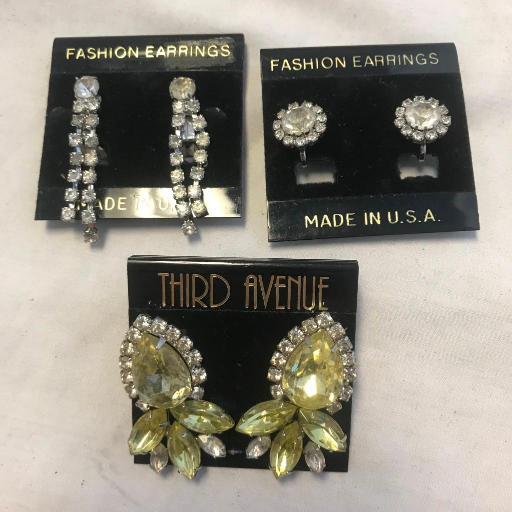 Lot of 13 Rhinestone Clip-On Earrings