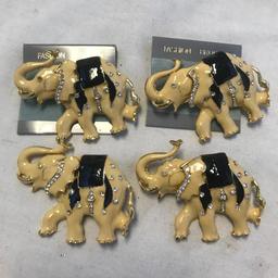 Lot of 4 Identical Elephant Brooches