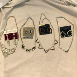 Lot of 4 Rhinestone Necklace and Earring Sets