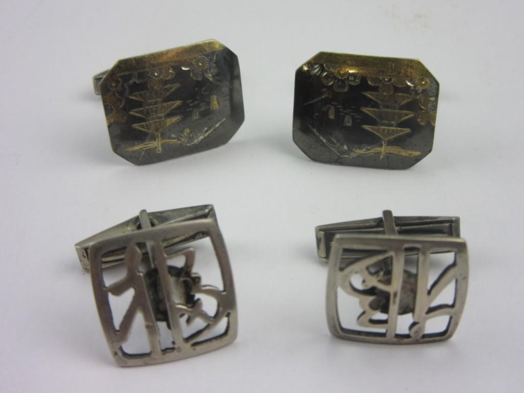 Lot of 2 Pairs of .925 Silver Cufflinks 14.8g