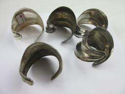 Lot of 5 Large Silver-Tone Cuff Bracelets