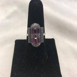 "Clark and Coombs" Sterling Silver Rings with Purple Gem Detail (Size 8)