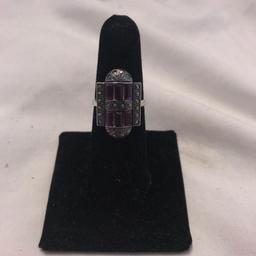 "Clark and Coombs" Sterling Silver Ring with Purple Gem Details (Size 5)