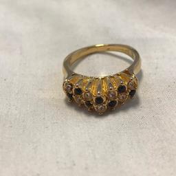 Lot of 3 18 KT Gold Electroplated Rings with Black and Clear Center Gems