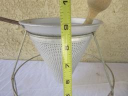 Vintage Ricer w/ Stand and Wooden Pestle 9" Tall