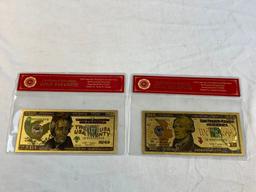 24K GOLD Plated Foil $10 and $20 Dollar Bill Novelty Collection Notes