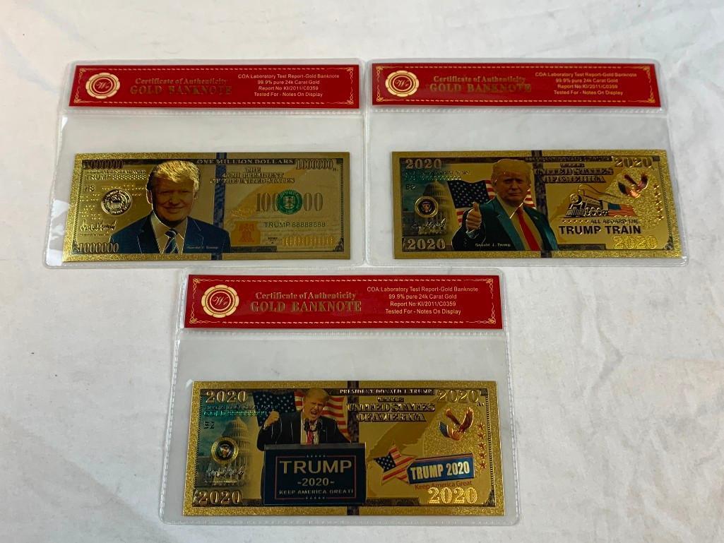 Lot of 3 24K GOLD Plated Foil DONALD TRUMP Bills Novelty Collection Notes