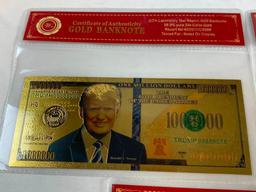 Lot of 3 24K GOLD Plated Foil DONALD TRUMP Bills Novelty Collection Notes