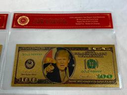 Lot of 3 24K GOLD Plated Foil DONALD TRUMP Bills Novelty Collection Notes