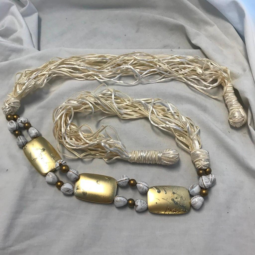 Gold-Tone and White Bead Rope Belt