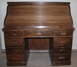 Antique Roll Top Desk - 12 Drawer