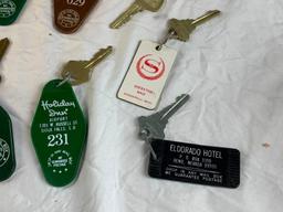 Lot of 11 Vintage Hotel Room Keys with FOB