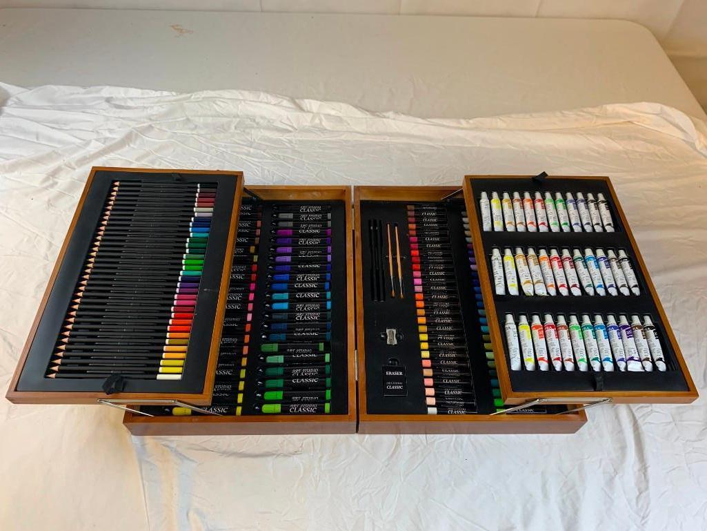 Professional Sketch Drawing Art Set Painting Studio Artist Kit NEW in Wood Storage Case