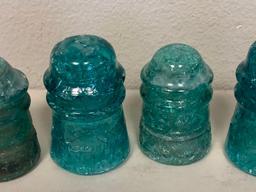 Lot of 6 Vintage Blue Crackled Cracked Glass Insulators