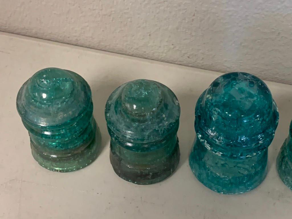 Lot of 6 Vintage Blue Crackled Cracked Glass Insulators